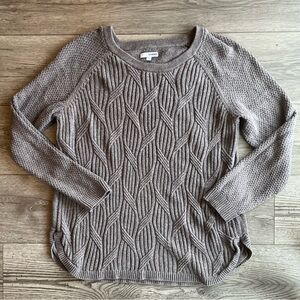 Sonoma Women’s Cableknit Woven Crewneck Sweater Long Sleeve Light Gray XXL
